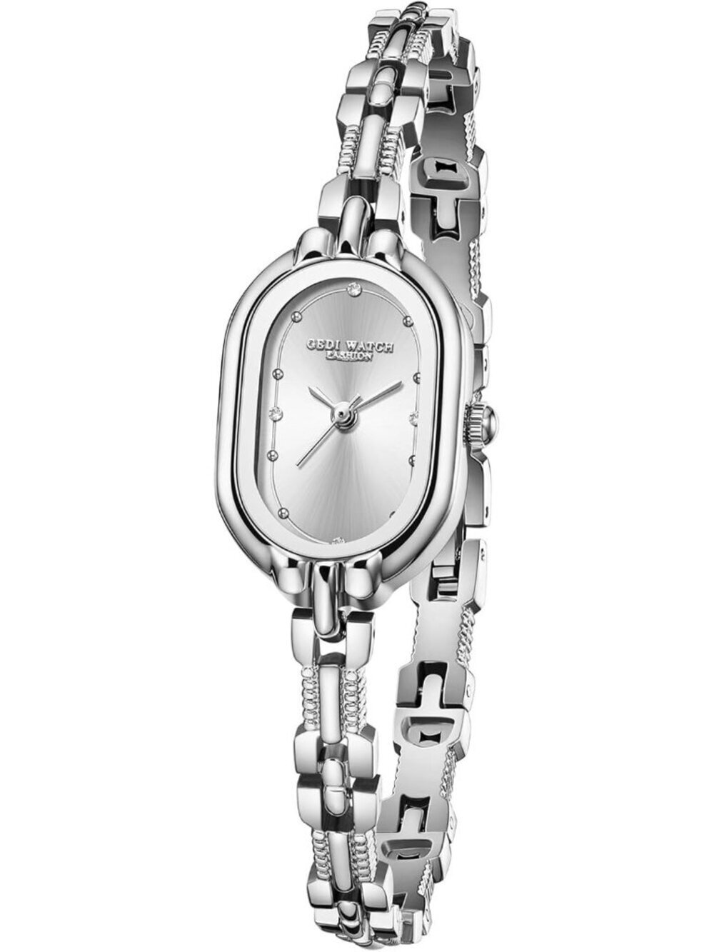 Women's Silver Watch Small Oval Analog Quartz Luxury Waterproof Petite Bracelet